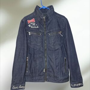 Cult of Individuality Men's size M   Full Zippered Jean jacket. Embroidered more